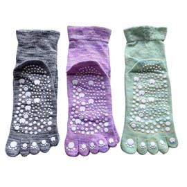 Mode Select Women's 5 Toe Socks, Sports, Anti-slip, Press Points, 5 Toe Socks, Yoga Socks, Loose, 100% Cotton Top Thread, 3 Pairs Set (Color may be Selected), Black, Pink, Green, Purple