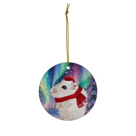 Funny White Hamster Christmas Ornament 2025 Ceramic Circle White - Festive Winter Northern Lights Holiday Xmas Tree Hanging Decoration Gifts for Hamster Lovers
