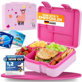 LUCKY KIDZ© Brotdose Kinder mit Fächern - Bento Box Kinder Brotdose mit Fächern - Auslaufsicher & BPA frei - Farbenfrohe Lunchbox Kinder mit Fächern - Bento Lunchbox mit Fächern - Pink Lama Girl