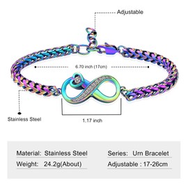 Imrsanl Cremation Jewelry Infinity Urn Bracelet for Ashes Stainless Steel Ashes Bracelet Bangles Keepsake Memorial Jewelry Ash Holder for Women Men - Adjustable (Infinity-Colorful)
