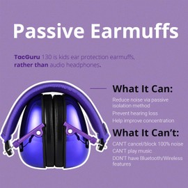 TacGuru 130 Gemstones Edition - Kids Hearing Protection Earmuffs - Passive Noise Reducing Ear Protection for Kids - Sapphire Purple
