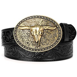 BELTROAD Western Leather Belt for Men Women Cowgirl Cowboy Belt Men Rodeo Western Leather Longhorn Bull Buckle Belt Leather Christmas Gifts Country Belts for Jeans