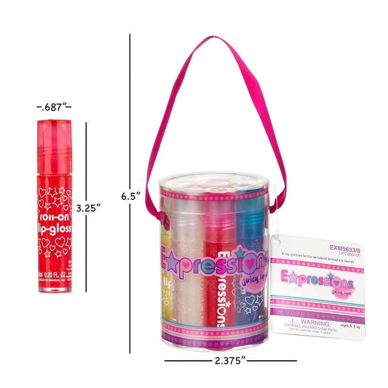 Expressions 8pc Roller-Ball Glitter Lip Gloss Set, 8 Assorted Fruit