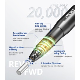 AIRSEE Portable Electric Nail Drill Machine for Beginners, EFile for Acrylic Gel Nails and Manicure Pedicure Polishing Shape, Electric Nail File Kit for Home & Salon,Black