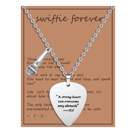 COTATI Taylor Quotes Guitar Pick Swifties Necklace, Eras Tour Outfits Jewelry Accessories Inspired Fans Gift Merch (A strong heart can overcome any obstacle, Silver)