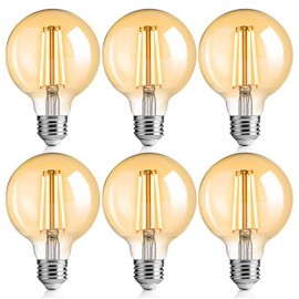 FLSNT 6 Pack G25 LED Globe Edison Bulbs for Bedroom and Living Room, 2200K Warm White, CRI90+ Dimmable, 40W Equivalent, 400LM, E26 Base, Amber Glass Decorative Bulbs, UL Listed