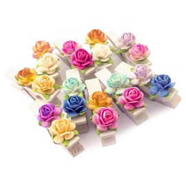 Summer-Ray 20 Handmade Mulberry Flower Decorated Mini White Wooden Clothespin Fridge Magnet