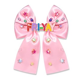 Back To School Hair Bows Teacher Hair Bows for Women Teacher Accessories Fri-Yay Hair Bows Clips Large Jeweled Hair Bows Ribbons Barrettes Teacher Appreciation Gifts (Pattern R2)