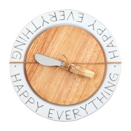 Mud Pie Happy Cheese Plate & Board Set, 10.5" dia, White