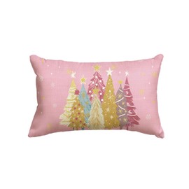 AVOIN colorlife Christmas Trees Star Pink Throw Pillow Cover, 12 x 20 Inch Snowflake Seasonal Winter Holiday Cushion Case Decoration for Sofa Couch