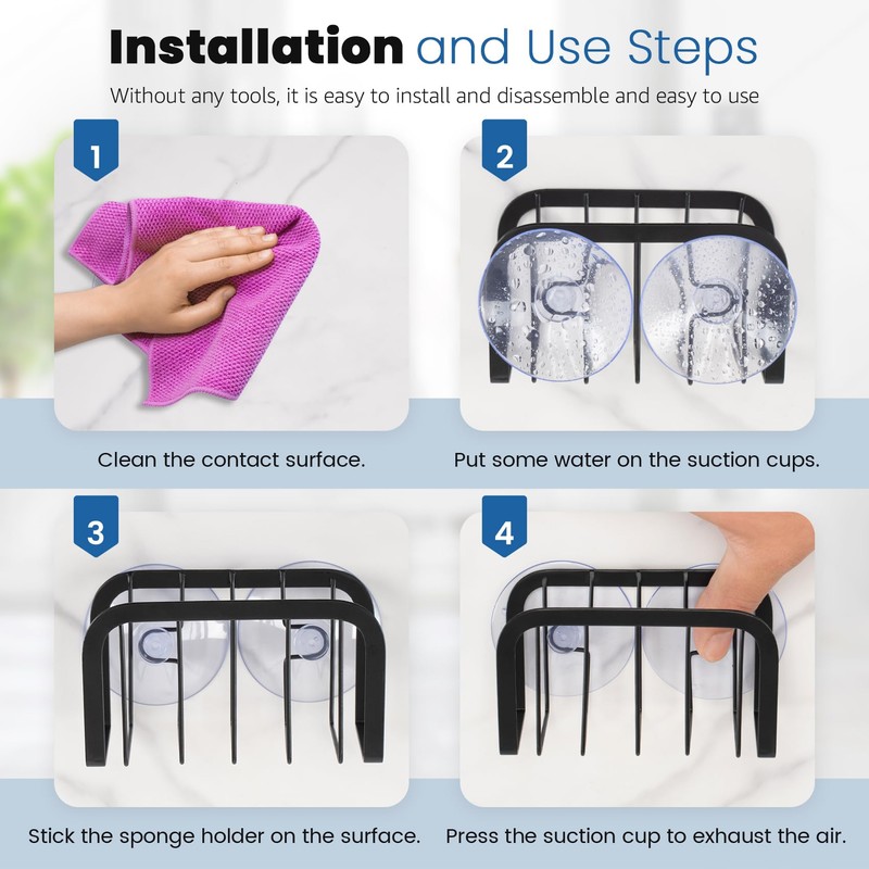 HLOOL Sponge Holder for Kitchen Sink with Suction Cups, Kitchen