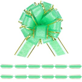 FORBINBO 6 Pieces Rose Pull Bows 6 Inch Gift Wrapping Pull Bows with Ribbon for Christmas Presents Wedding Gift Wrapping Baskets (Green)
