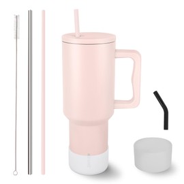 Vaso de 40 oz con Asa y Pajita Vaso de Acero Inoxidable con Aislamiento al Vacío Taza de Té o Café Helado para Bebidas Frías o Calientes Vaso de 40 oz con Asa (Rosa)