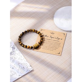 CrystalTears Tiger Eye Crystal Cat Bracelet for Women Men 8mm Crystal Stone Bead Bracelets Protection Healing Crystal Gemstones Stretch Bracelet Good Luck Bracelet Jewelry Gifts for Women Girls