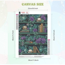 QENSPE 5D Diamond Art Mystic Book Shelf,DIY Round Full Drill Diamond Painting Kits for Beginners,Vase & Skull Diamond Dots for Adults,Home Wall Decor & Gift Perfect for Relaxation 12x16 inch