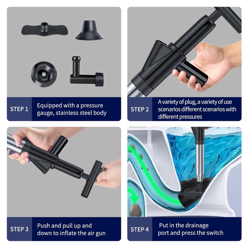 Toilet Plunger High Pressure Air Drain Blaster Gun Drain Clog