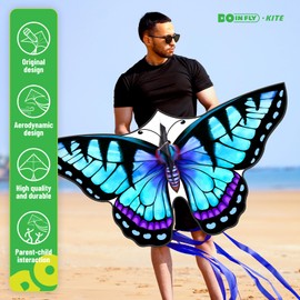 Doinfly Butterfly Kite - Easy to Fly Kite for Kids and Adults, Durable and Eye- Catching Design, Ideal for Beginners＆Outdoor Games and ActivitieCharming Butterfly Kite（Blue）