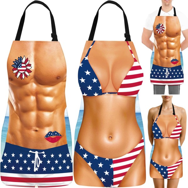 Langyiwee 2 Pcs Funny Kitchen Aprons for Women Men Cooking