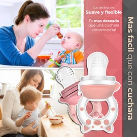 Chupón Para Fruta Y Papilla con Seguro Y Tapa Dibujos Animados, 2 piezas, Libre de BPA (ROSA Y BLANCO ROSA)
