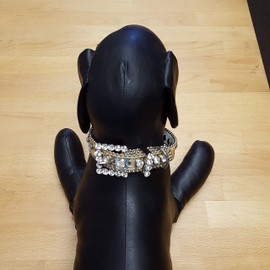 AXESORIA 3/4" Width Leather Crystal Dog Collar (L, Gold/Clear Stone)