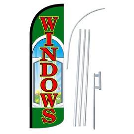 NEOPlex - "Windows" 12-Foot Super Swooper Feather Flag with Heavy-Duty 15-Foot Pole and Ground Spike
