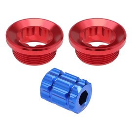 eMagTech 2PCS Bicycle Crank Adjusting Caps with Tool Compatible wtih Shimano Deore/XT/SLX/XTR105/UT/DA M20 Crankset Cover Screws Nuts Crankcover Bolt Red