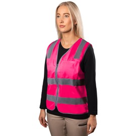 Hi-Vis Day/Night Zip Safety Vest - High Visibility Reflective Vest | Improved Reflectivity with 50mm Micro Prism Tape | Lightweight & Breathable Design | Certified Safety Compliant | Small | Pink