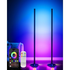 KFM 2PCS Corner Floor Lamp, LED Corner Lamp with App and Remote Control, Modern Floor Lamp with Music Sync and Illuminated Base, Color Changing Standing Lamp for Bedroom Living Room