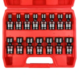WETT 15-Piece 3/8" Drive Shallow Impact Universal Joint Socket Set, Metric Swivel Socket Set (8-22mm), Flexible Wobble Sockets, 6 Point, CR-MO Steel