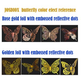 JOSDIOX 3D Reflective Dot - Patterned Gold & Gold Rose Butterfly Wall Stickers - 24 Pcs with 4 Styles & 3 Sizes, Removable Decor for Party Birthday Wedding Cake Balloon Decoration (Golden/Rose)