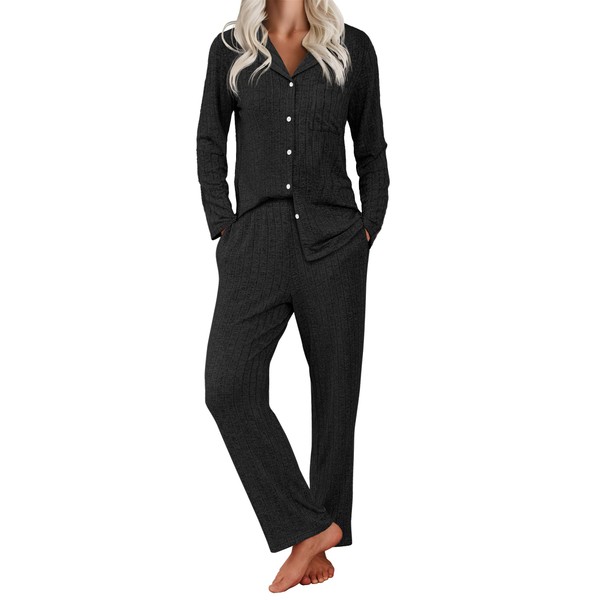 Ekouaer Womens Ribbed Knit Pajama Sets 2 Piece Lounge Set