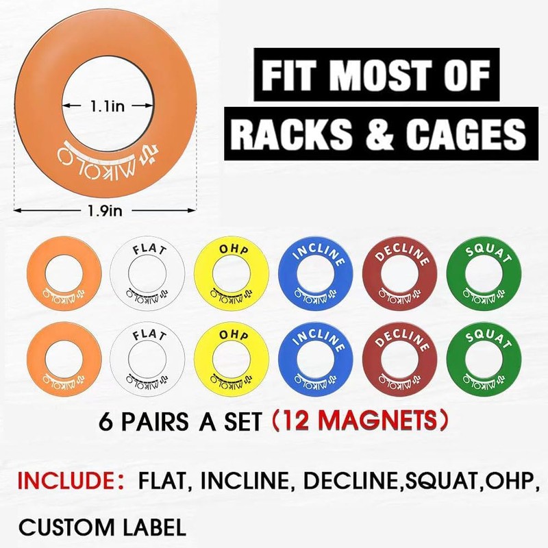 Mikolo Squat Rack Magnetic Position Markers - Power Cage Attachment,