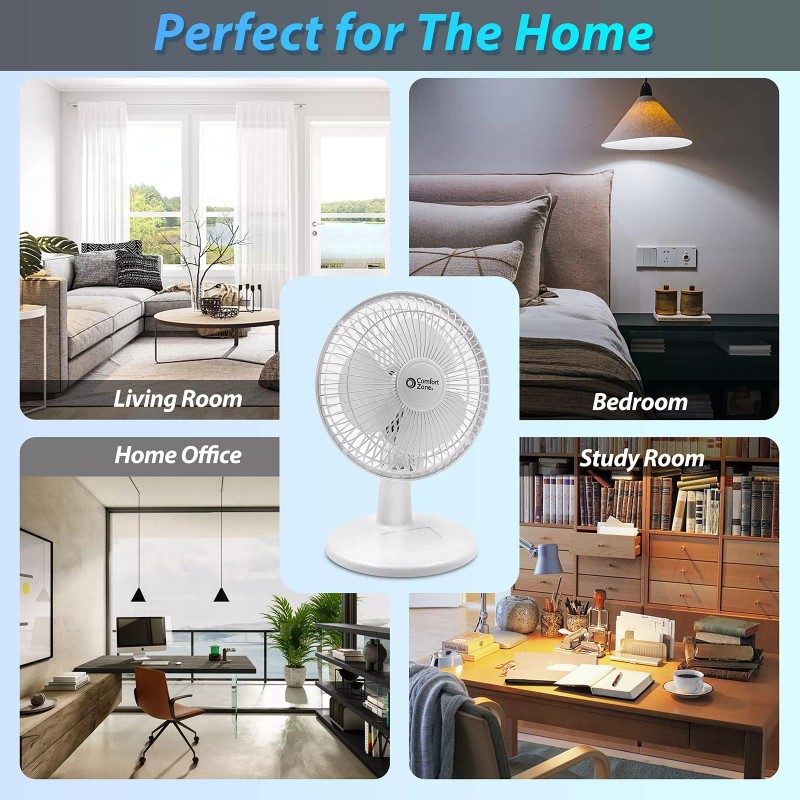 Comfort Zone 6 Inch Desk Fan White 2 Speed Quiet