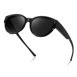 kimorn Over Glasses Polarized Sunglasses for Women & Men, Stylish Cat Eye Design Sun Glasses,Anti Glare Fit Driving Glasses (Black/Grey)