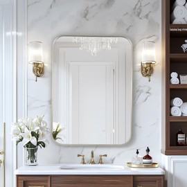 MZON 30x36Inch Brushed Nickel Bathroom Mirror, Large Rectangle Wall Mirror for Bathroom or Living Room, Anti-Rust Frame & Tempered Glass, Horizontal/Vertical Mount - Timeless&Elegance Wall Decor