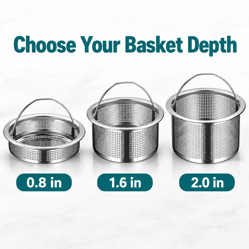 304 Stainless Steel Sink Strainer Basket with Handle – 0.8",