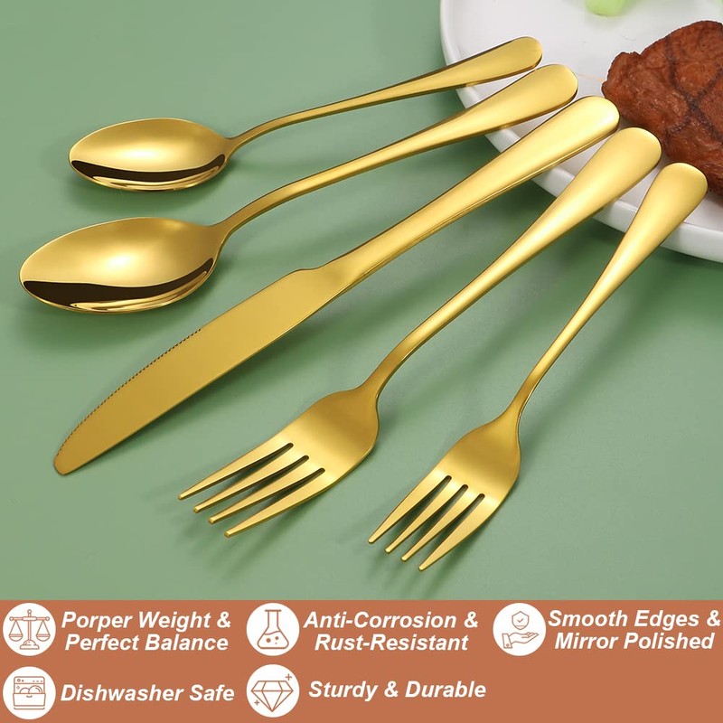 Lazycorner 50 Pcs Gold Silverware Set for 10, Food Grade