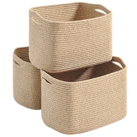Dcerzxzci Storage Baskets for Organizing Shelves, Woven Cotton Rope Baskets for Storage, Dog Toy Baskets Storage Kids, Cute Shelf Baskets for Living Room Bedroom, 15"×11"×9.5", Pack of 3, Brown