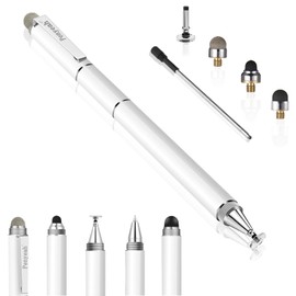 Capacitive Stylus Pen with Ballpoint Pen Writing,Penyeah 4-in-1 Touch Screen Stylus-Writing Pen & Disc Tip & Mesh Fiber Tip & Rubber Tip,Universal Stylus Pen for Touch Screen Devices-White