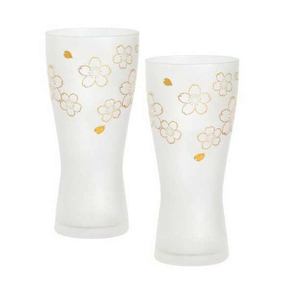 Aderia Beer Glass Pair Set 10.5 oz (310ml) Premium Nippon Taste Gift Set of 2 Made in Japan (Cherry Blossoms)