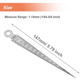 Taper Gage, 1-15mm Stainless Steel Taper Welding Gauge Inch & Metric Feeler Gap Hole Measuring Tool for Tapering Measurement