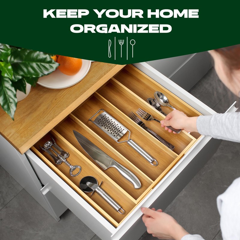 ROYAL CRAFT WOOD Bamboo Kitchen Drawer Organizer - Utensil Drawer