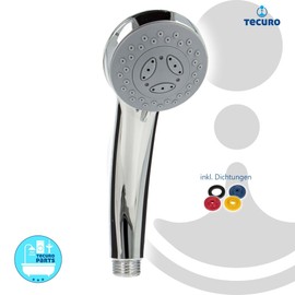 tecuro ew-easy Hand Shower with 3 Functions Diameter 69 mm with Anti-Limescale Nozzles Chrome-Plated