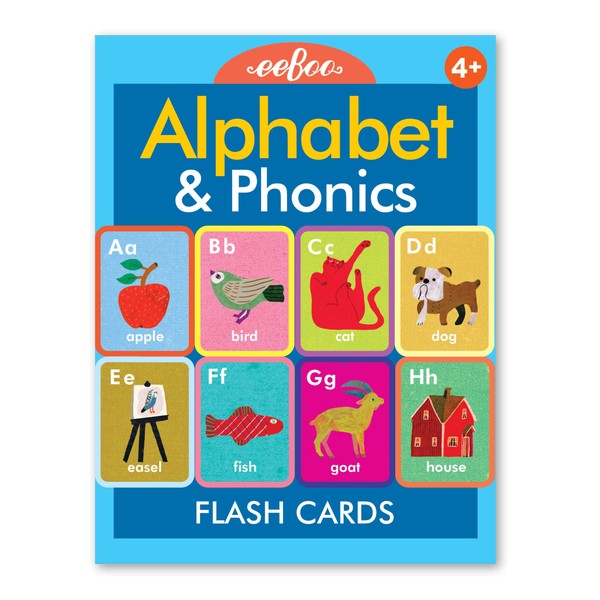 eeBoo: Alphabet and Phonics Educational Flash Cards, Colorful Illustrations that Associates an Object and Upper and Lower Case Letters, Perfect for Ages 4 and up