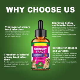 Urinary Tract Infection Treatment for Dog & Cat, Natural Cranberry UTI Supplement, Kidney and Bladder Support (60ml (1pcs))