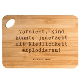 Mr. & Mrs. Panda Bambus - Schneidebrett Spruch Explodierendes Kind - Geschenk, Familie, Schneidebrett Holz, Schneidbrett, Illustration, Bretter,