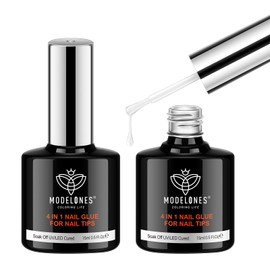 Modelones Gel Nail Glue Nail Glue Nail Tip Glue 15ml Set of 2 4 in 1 Nail Tip Glue & Base Coat & Rhinestone Gel & Blooming Gel