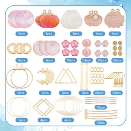 SUNNYCLUE 1 Box 10 Pairs Ocean Dangle Earring Making Kit Shells Flat Charms Natural Seashell Charm Summer Pink Sea Shells Charms Flat Shell Beads for Jewelry Making Kits Women Adults DIY Supplies