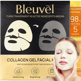 Bleuvél Collagen Face Mask, Real Deep Marine Collagen Overnight Face Mask for Glass Glow Skin - Elasticity, Firming, Hydrating & Moisturizing, 30g x 5ea (Pack of 1)