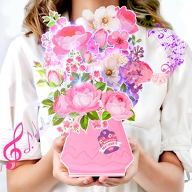 Yinqing Mothers Day Card,Music & Light Happy Mother’s Day card,3D Pop Up Greeting Card for Mom Wife Grandma,11in Peony Flower Bouquet Cards from Daughter, Son, Husband